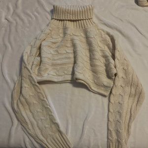 Cropped white turtleneck